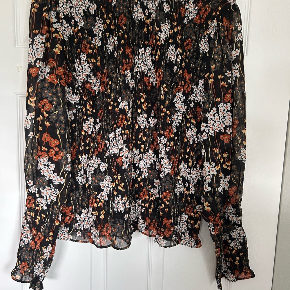 Terra & Sky Black White & Orange Smocked Blouse